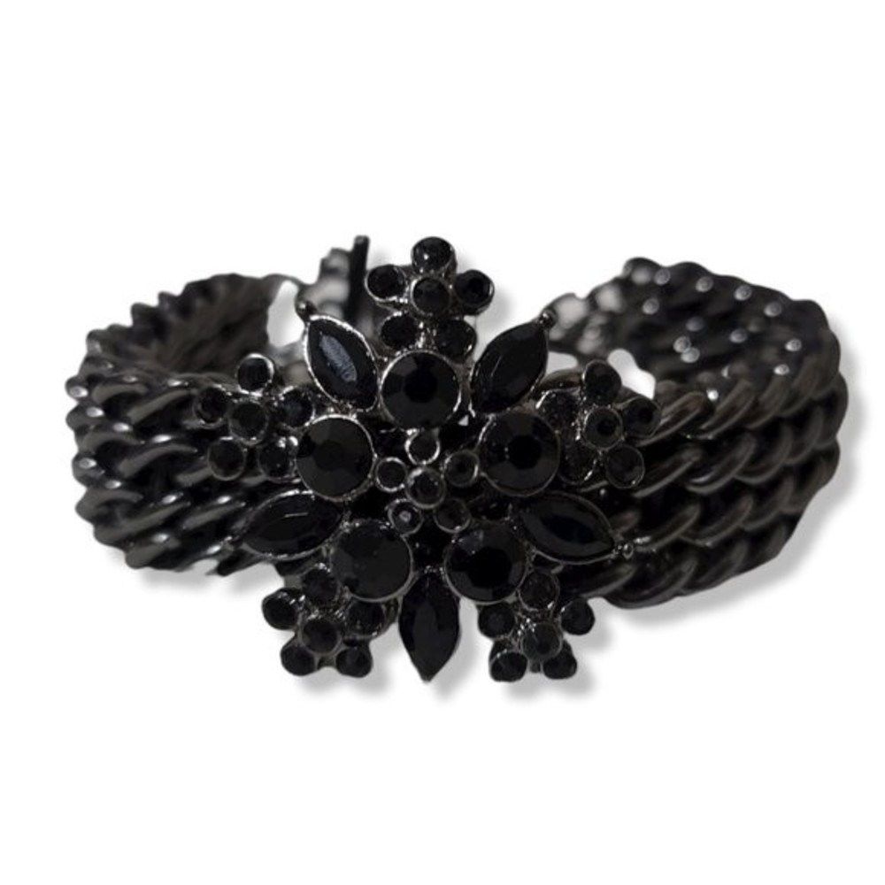 Bracelet Black chain crystal cluster dark silver statement